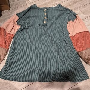 HEIMISH USA Green Ribbed Polo Button Down Shirt NWOT